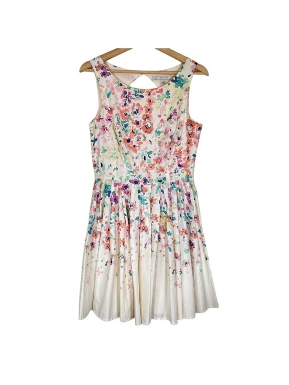 LC Lauren Conrad Floral Fit Flare Dress Sz 6 Watercolor Garden Party Twee Cutout